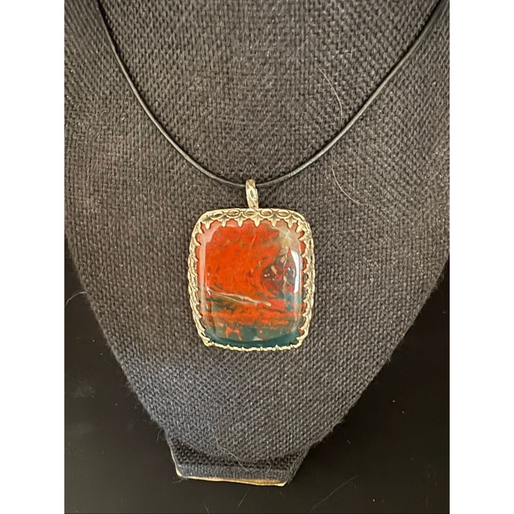 Necklace, Bloodstone and Sterling Silver Pendant, NEW, Handmade, Artisan, Unique